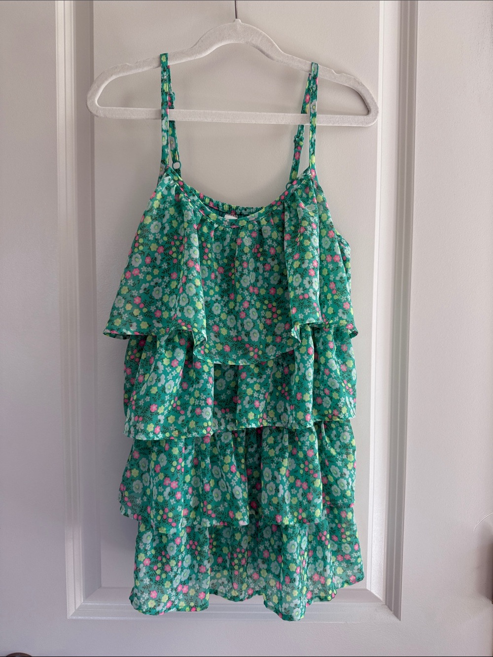 Cherokee Green Floral Tiered Ruffle Tank - Girls